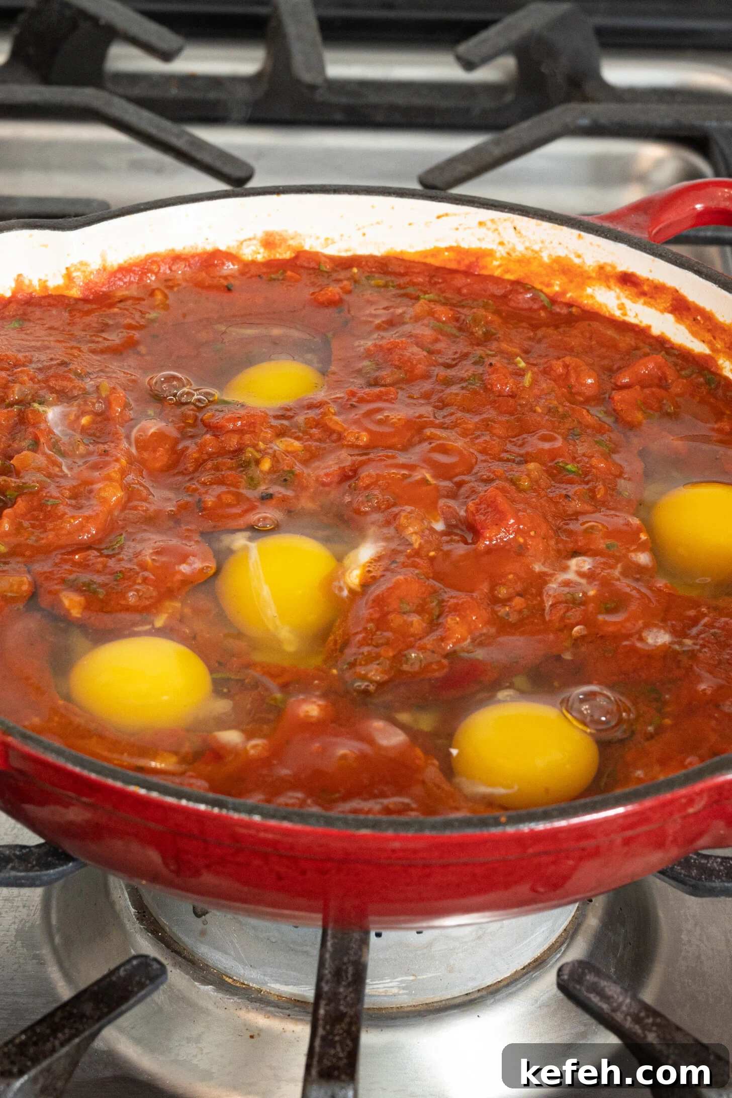 eggs in tomato sauce in a pan