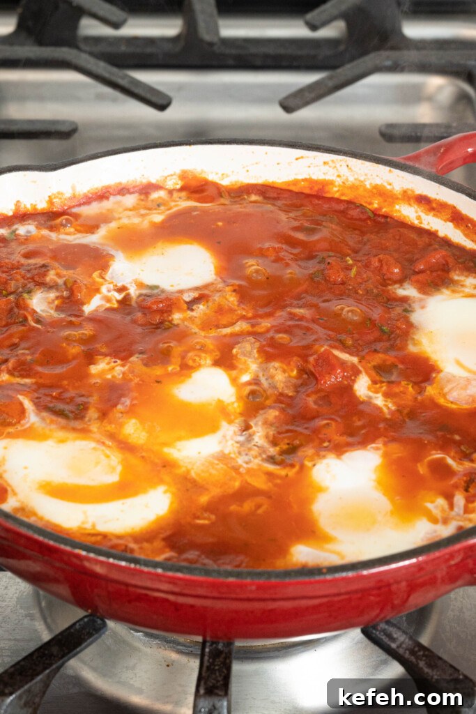 shakshuka in a pan on a stovetop