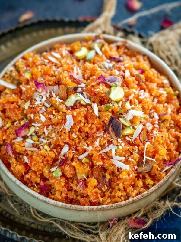 Gajar halwa served in a bowl.