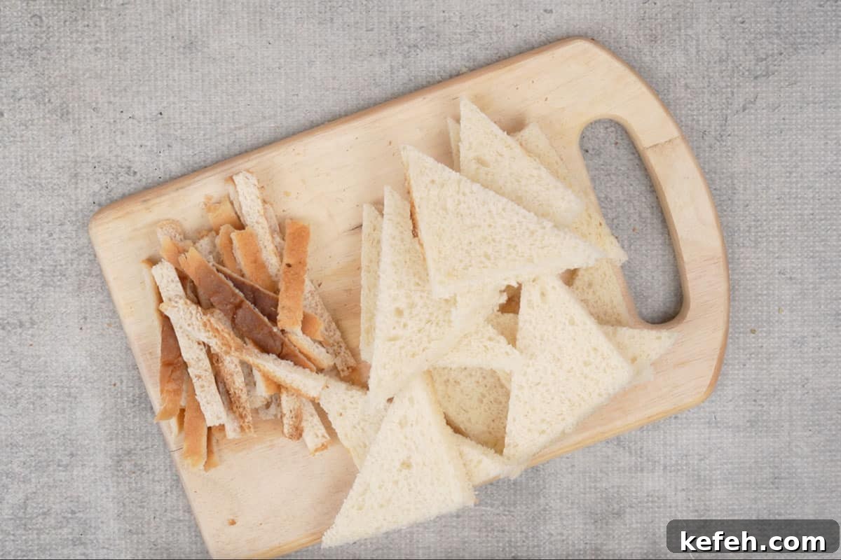 Bread cut diagonally.