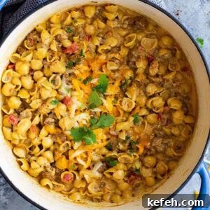 Chile Con Queso Mac and Cheese -is a great one pot meal for any night of the week! It's quick and easy (only takes 30 minutes), cheesy, and will become a family favorite!