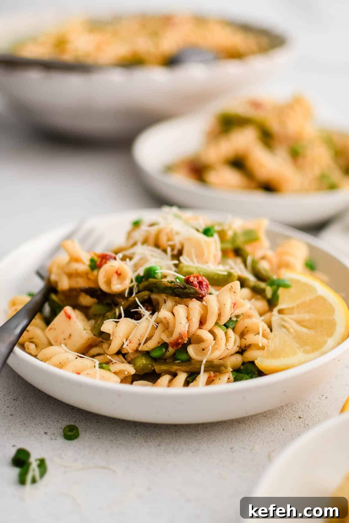 Roasted Asparagus Pasta Salad with Lemon Garlic Vinaigrette 2 roasted asparagus pasta salad on a plate