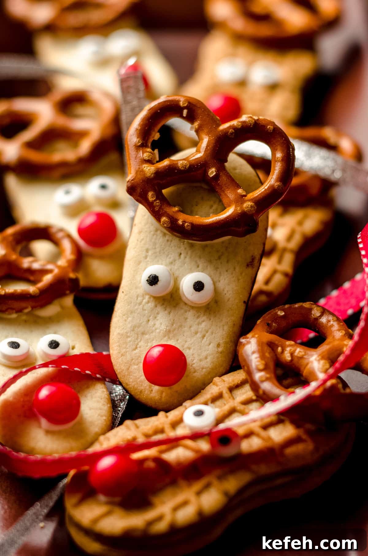 Festive Reindeer Sugar Cookies Recipe for Holiday Baking 7 reindeer cookies on a tray