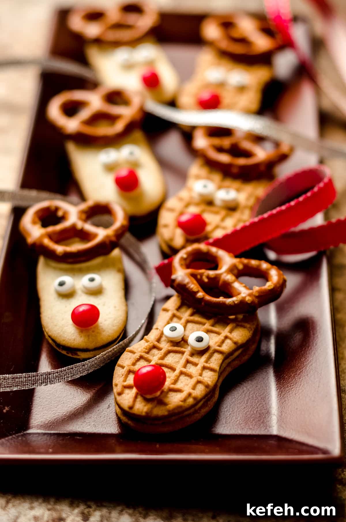 Festive Reindeer Sugar Cookies Recipe for Holiday Baking 8 reindeer cookies on a tray