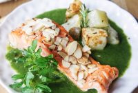 Baked Salmon with Watercress Sauce to Beat Fatigue