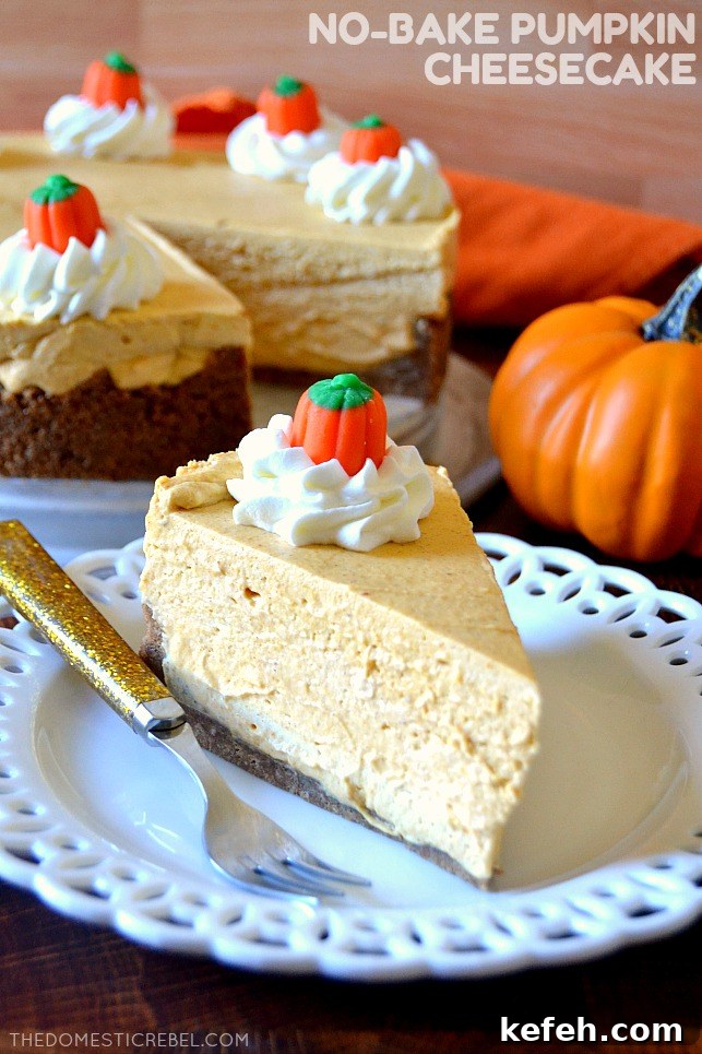 slice of pumpkin cheesecake on white plate