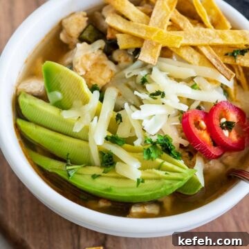 tortilla soup with chicken, avocado and tortilla strips
