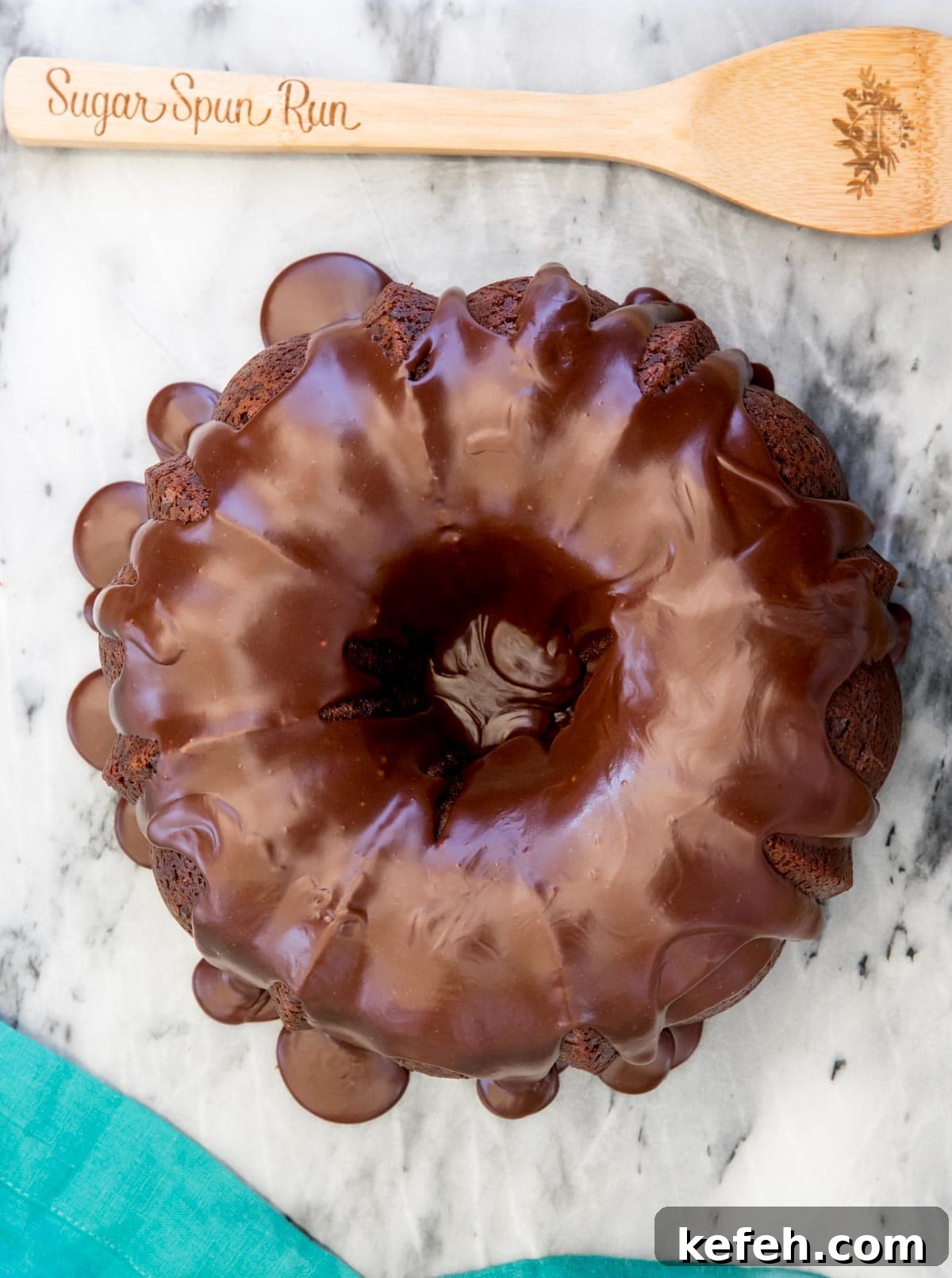 Moist Chocolate Bundt Cake Recipe (Video Tutorial) 4 overhead of bundt cake with chocolate glaze