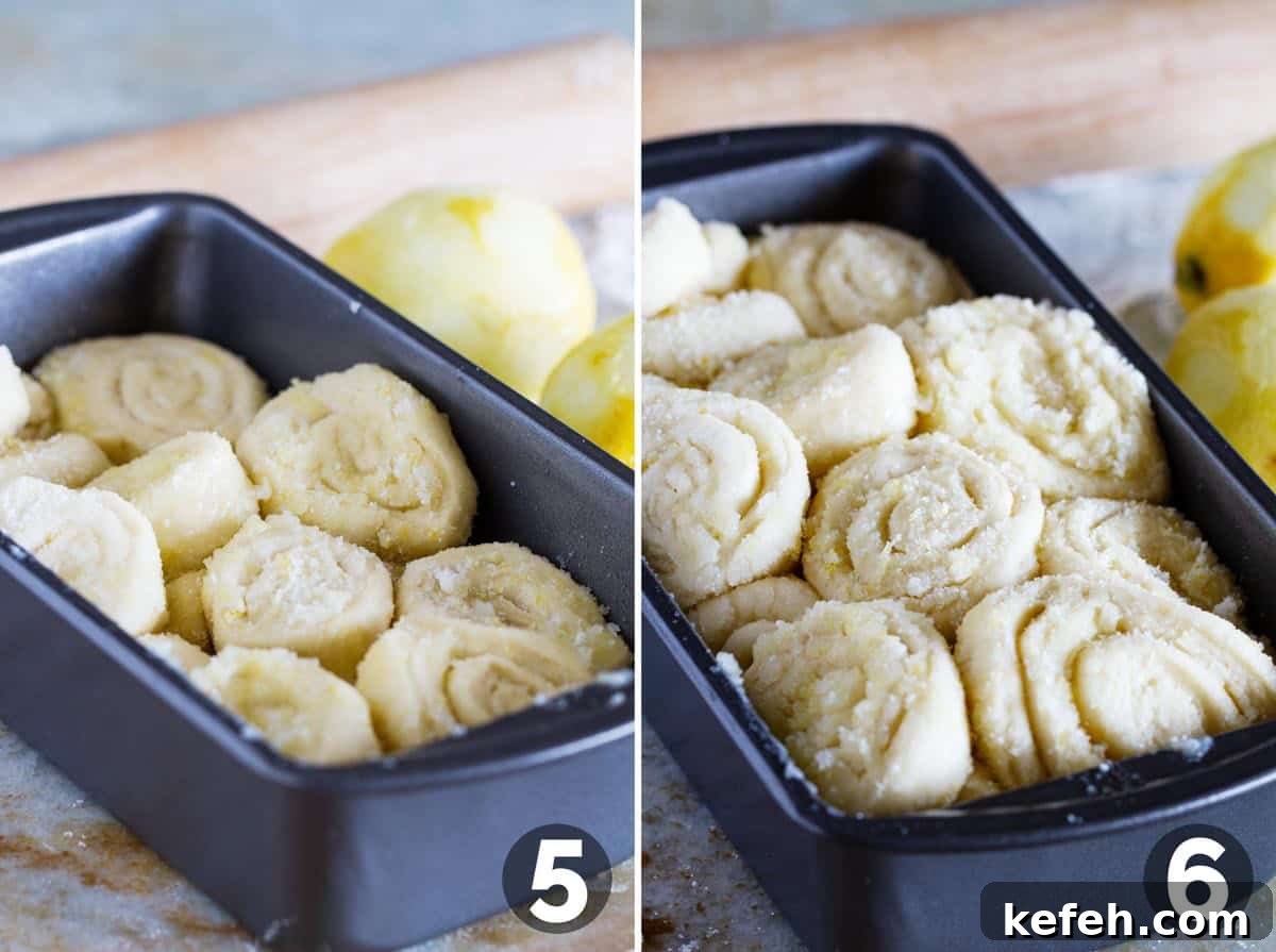 Lemon Roll Pull Apart Bread in a loaf pan rising.