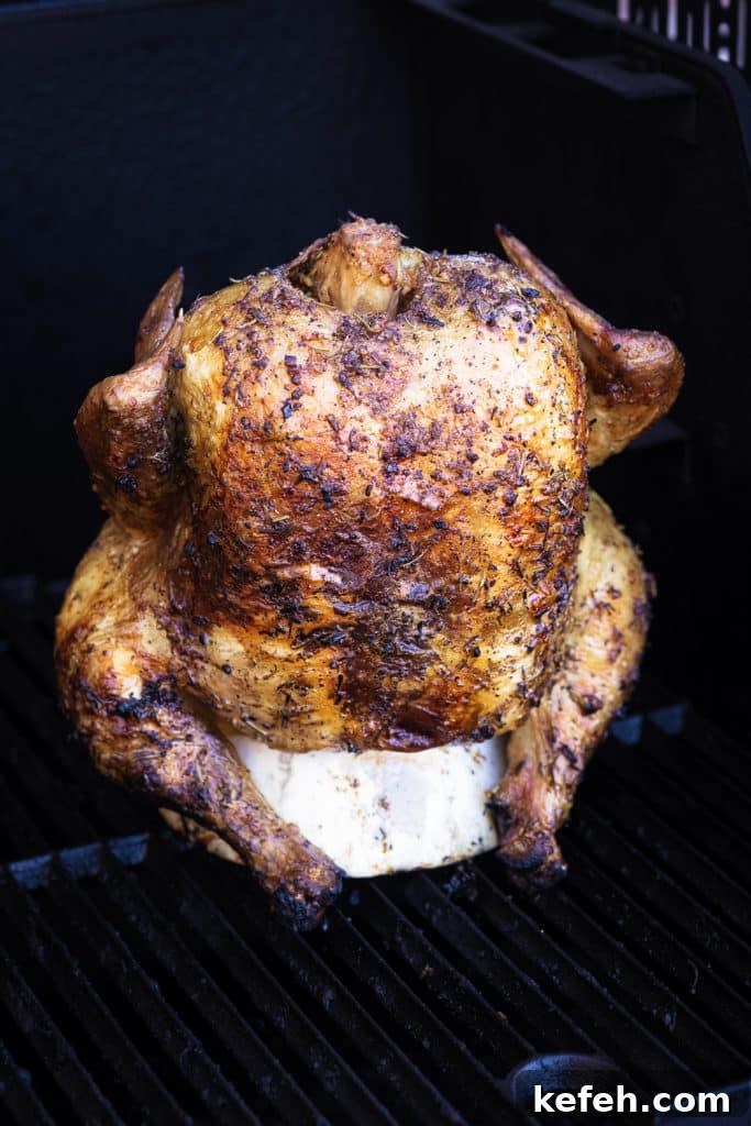 Beer can chicken on the grill.