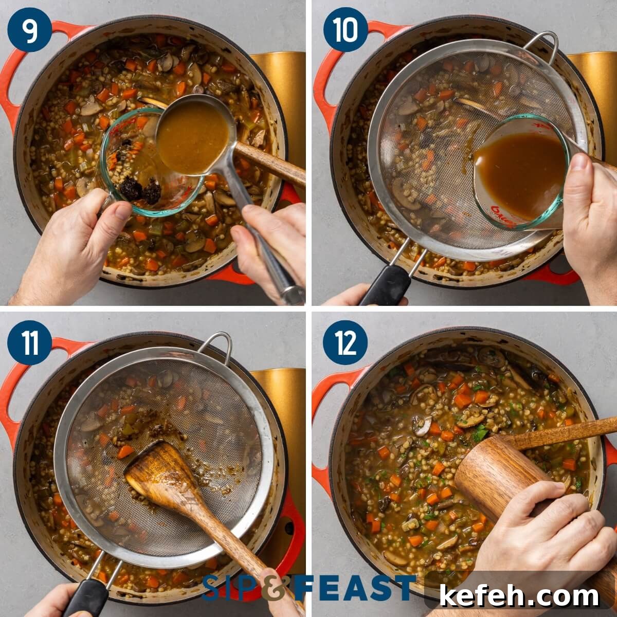 Recipe collage three showing adding of miso paste and seasoning the soup.