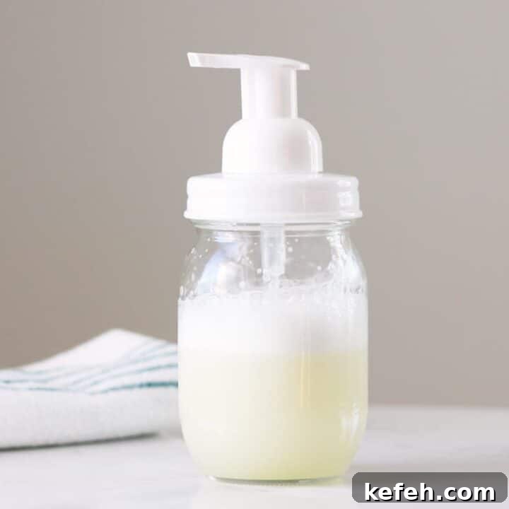homemade baby wash in a mason jar with a foaming soap lid