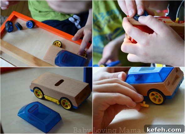Motorworks Wooden Vehicles: Customizable Toys & Tri-Level Garage Review and Giveaway 5 Motorworks Customizeable Wooden Toy vehicles