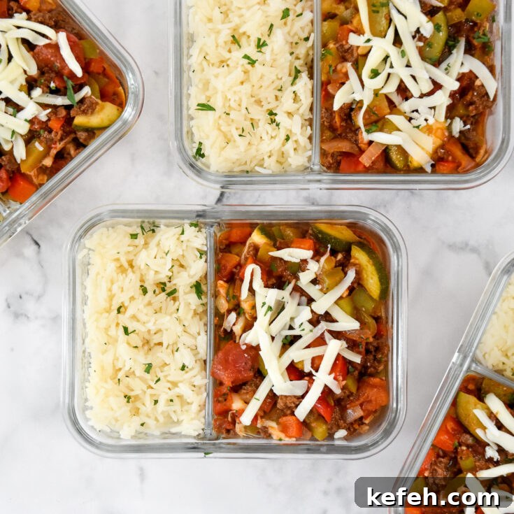 meal prep unstuffed pepper bowls in glass 2 compartment containers.