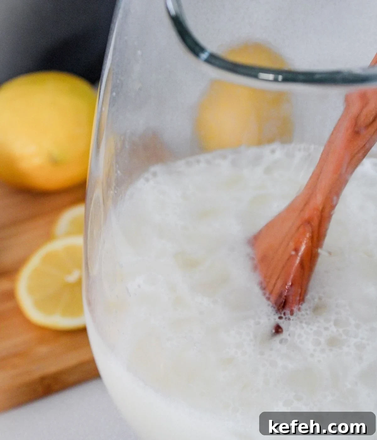 Pitcher of creamy lemonade recipe ready for serving