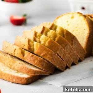 Sliced pound cake on a table