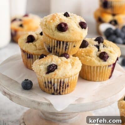 stack of 4 gluten free blueberry muffins