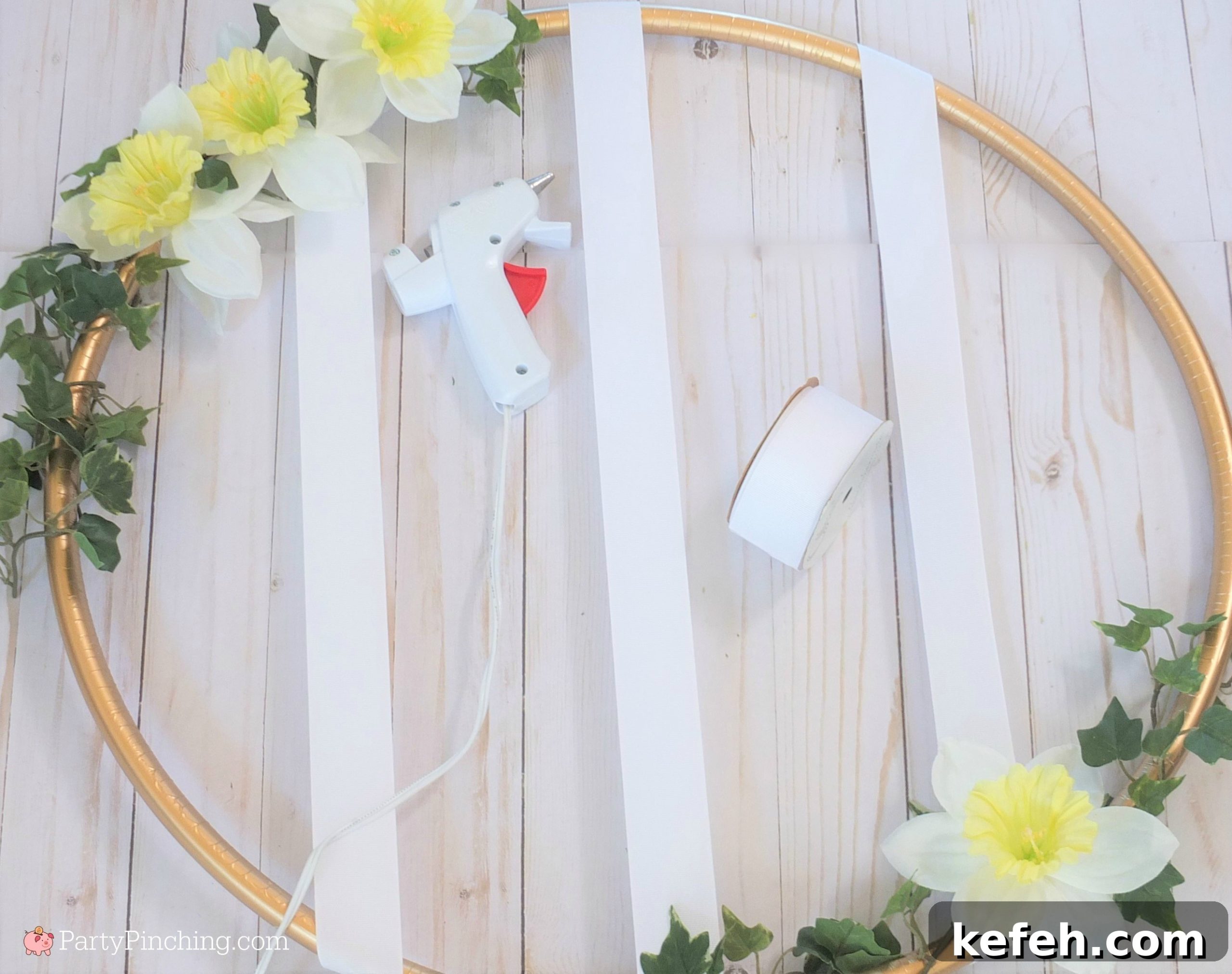 photo wreath, hula hoop wreath, DIY wedding wreath, DIY photo wreath, dollar store wreath, pretty hoop decoration, inexpensive party decor, easy budget friendly wedding bridal shower baby shower graduation birthday special occasion celebration ideas