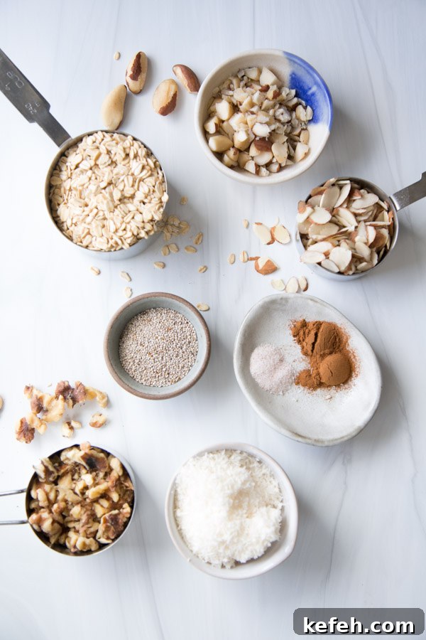 sugarless granola dry ingredients overhead