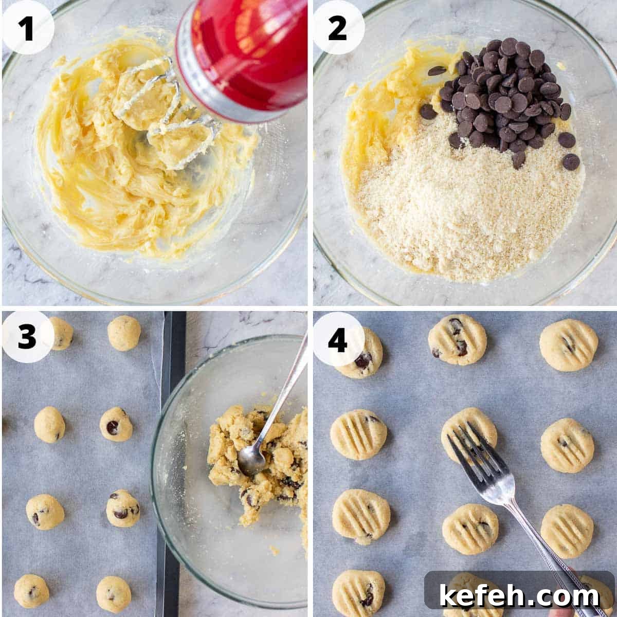 Crispy Almond Flour Cookies: Simple Gluten-Free Treats 4 A collage of 4 images showing the step by step process to make the recipe.