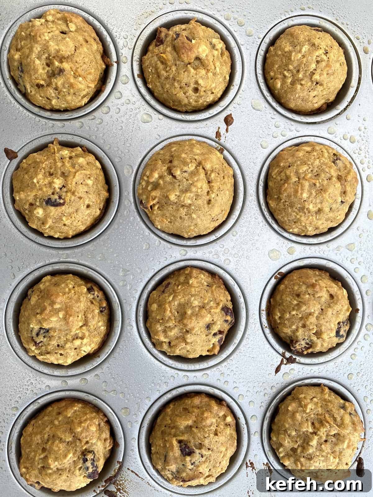 Carrot Banana Muffins with Cinnamon and Honey 2 A pan of mini muffins, still in the muffin tin.