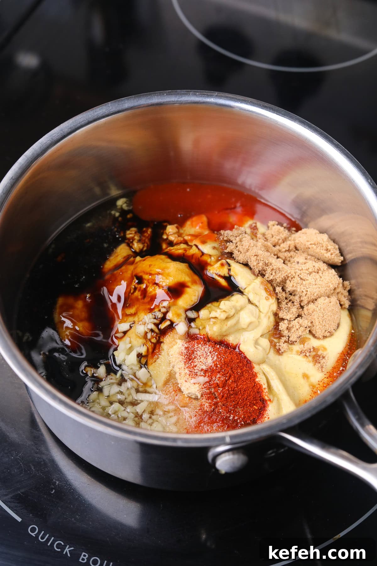 Memphis Honey Gold BBQ Sauce Recipe 4 Ingredients for making Memphis honey gold sauce in a medium sauce pan.