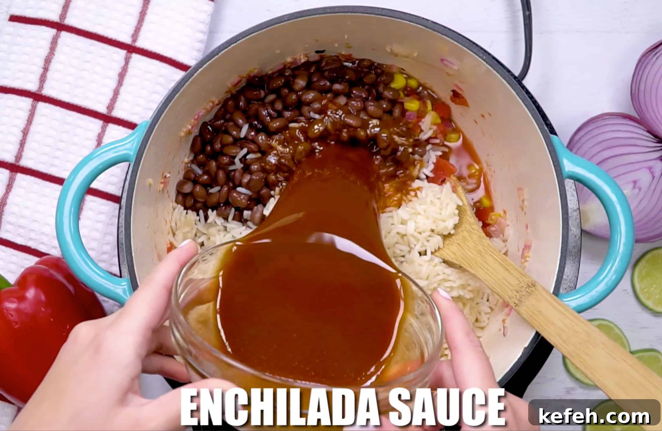 Cheesy Vegetarian Mexican Casserole with Black Beans and Corn 10 enchilada sauce