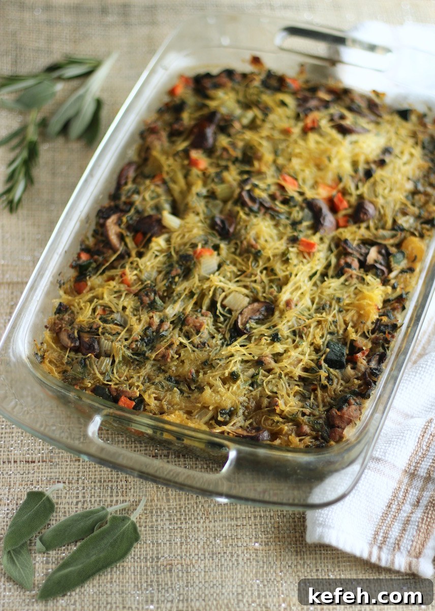 Egg-Free Breakfast Casserole (AIP, Paleo) - a delicious and healthy egg-free breakfast alternative that is filled with veggies, pork, and spaghetti squash! So good! | fedandfulfilled.com
