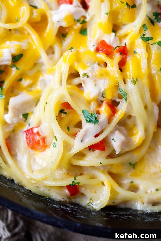 Creamy Chicken Spaghetti Casserole with Cheese and Herbs 4 This easy chicken spaghetti recipe is creamy, flavorful and delicious.
