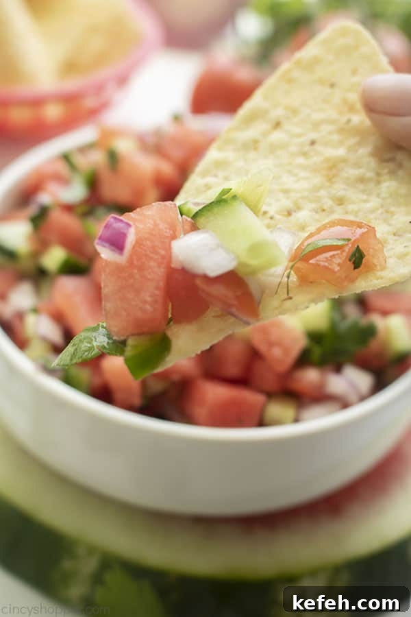 Tortilla chip with fresh fruit salsa