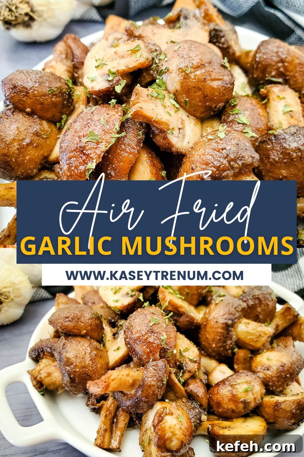 collage image of garlic air fried mushrooms