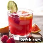 For an easy summer cocktail, try a raspberry orange margarita! Limes, orange juice, raspberry syrup, and triple sec on the rocks. Great for Cinco de Mayo, as for Valentine's, or as an anytime drink! | justalittlebitofbacon.com #summerrecipes #cocktails #drinks #margaritas #valentines #cincodemayo