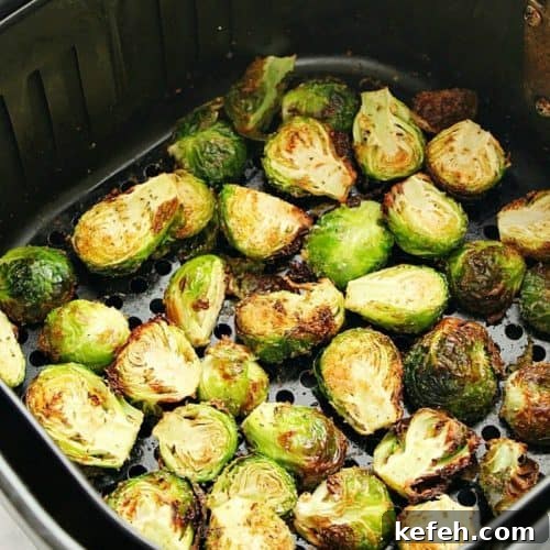 Roasted Brussels sprouts in an air fryer.