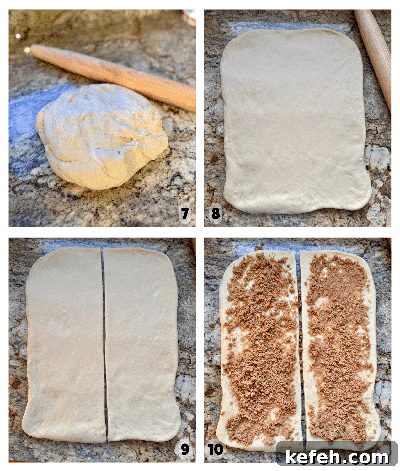 Sourdough King Cake Recipe: How to Make Festive Mardi Gras Bread 7 Shape King Cake by rolling out dough, dividing in half, and sprinkling cinnamon mixture on top.