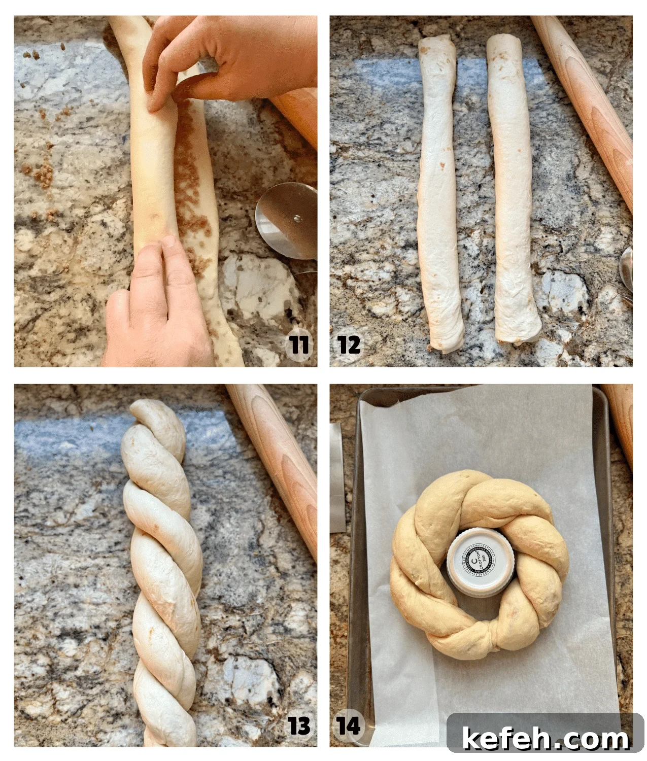 Sourdough King Cake Recipe: How to Make Festive Mardi Gras Bread 8 Shape bread by rolling each half of the cinnamon-covered dough and then twisting the two pieces together to form a braid shape.