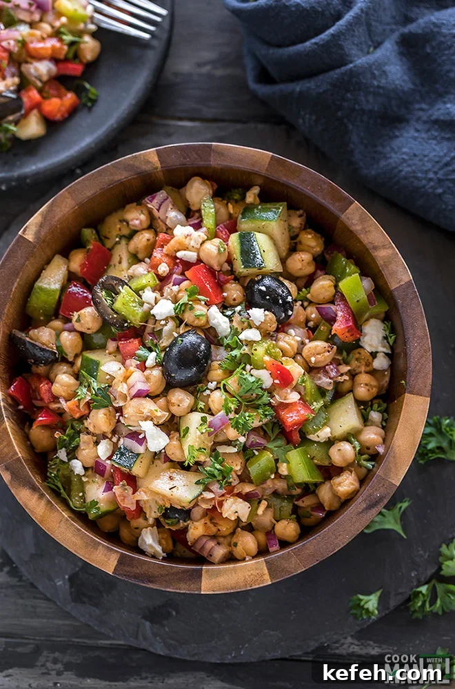Mediterranean Chickpea Salad with Feta, Cucumber & Lemon Dressing 2 mediterranean chickpea salad in a large wooden bowl