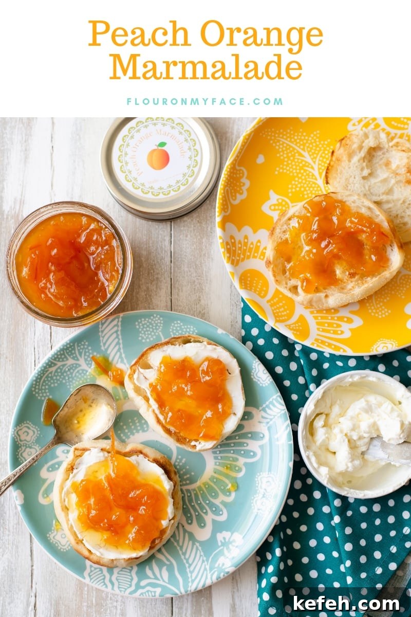 What’s in Season in February: Fresh Produce Guide 10 Homemade Peach Orange Marmalade on a toasted English muffin with cream cheese