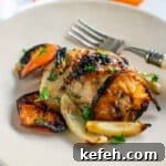 Last-Minute Rosh Hashanah Prep: Quick Guide to Ready Your Home and Table 10 Chicken thigh with roasted clementines and fennel on a tan plate