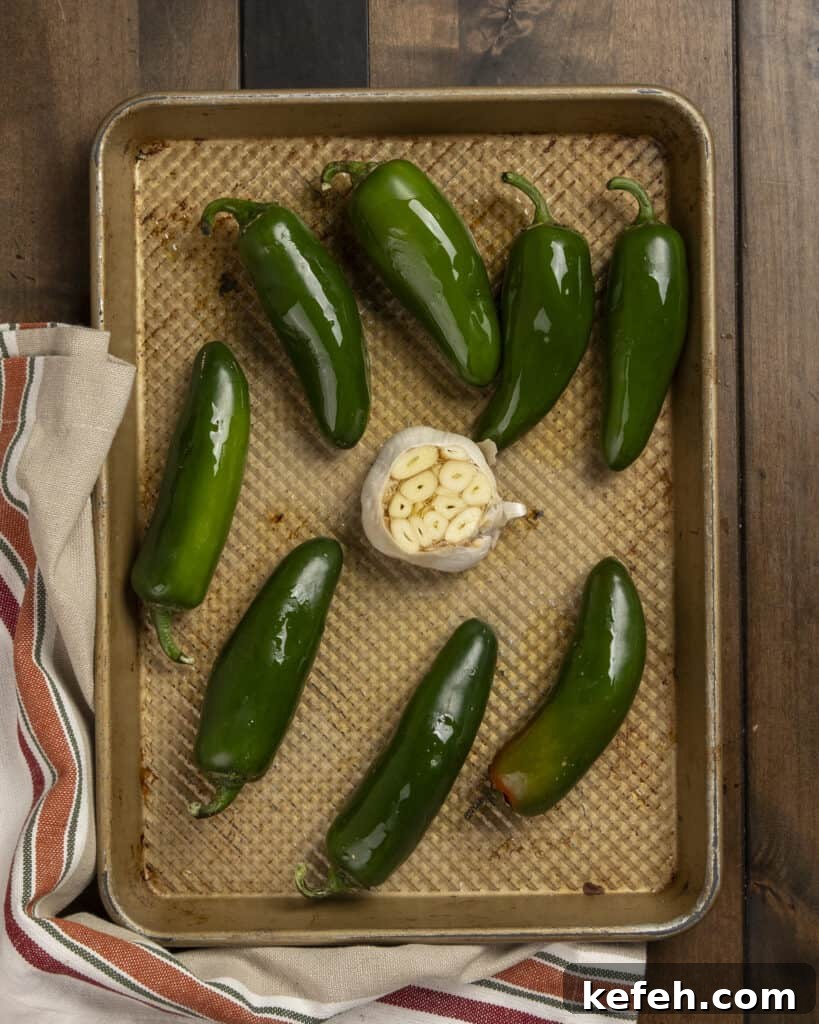 Roasted jalapeños and garlic