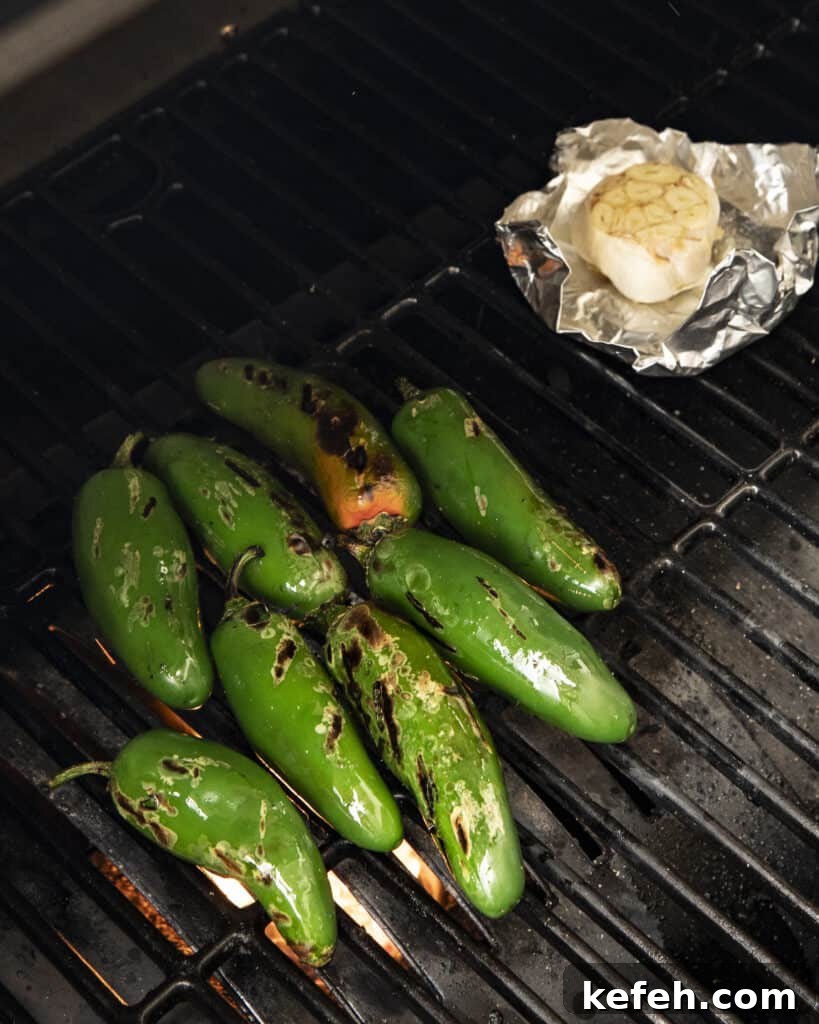 Roasted jalapeños and garlic squeezed