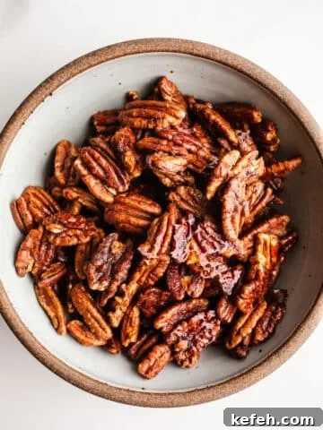 Candied pecans in a bowl.