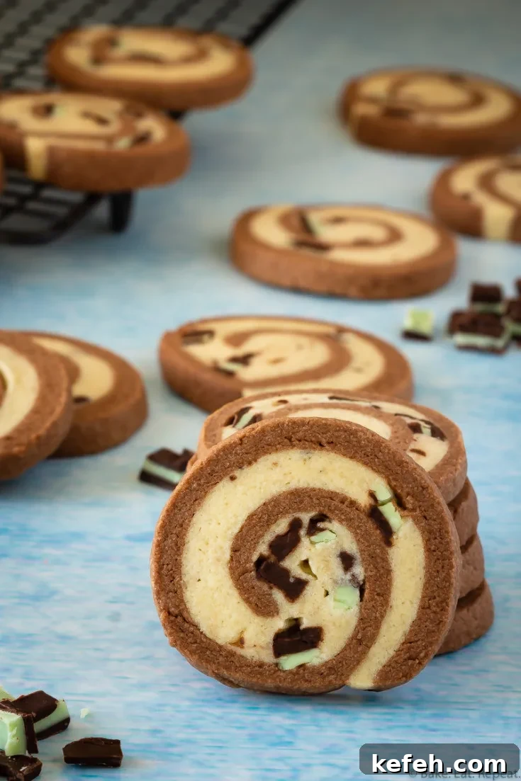 mint chocolate pinwheel cookies