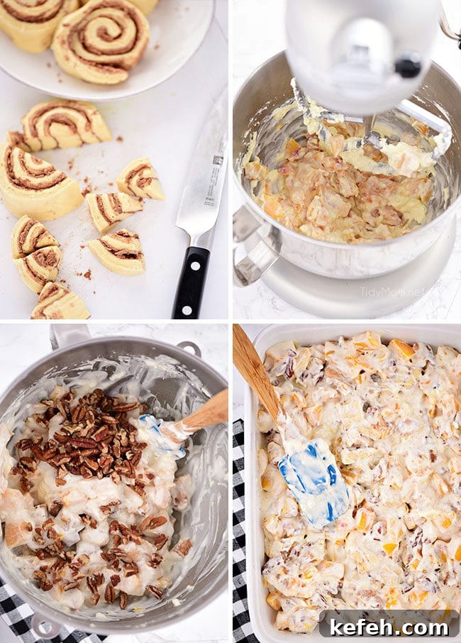 Cinnamon Roll Peach Cobbler recipe steps