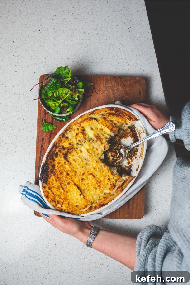 Ultimate Lentil Shepherd’s Pie Recipe for Hearty Weeknights 4 Birds eye view of Best Ever Lentil Shepherd's Pie - Georgie Eats