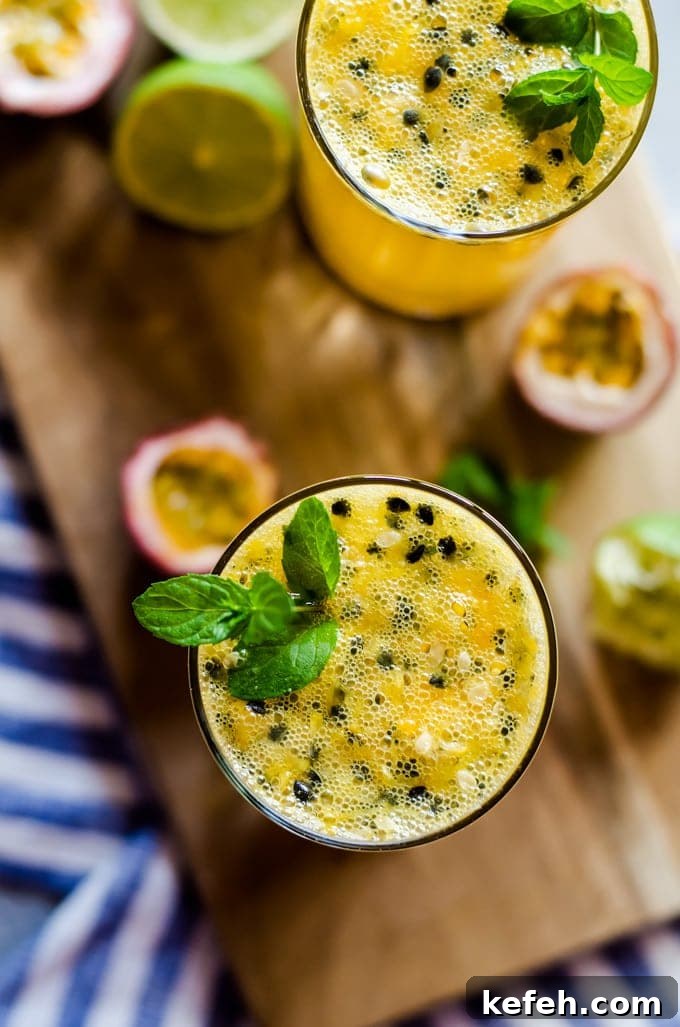 Passion Fruit Mojito Recipe: Refreshing Tropical Cocktail Guide 5 overhead passion fruit mojito in glass with mint