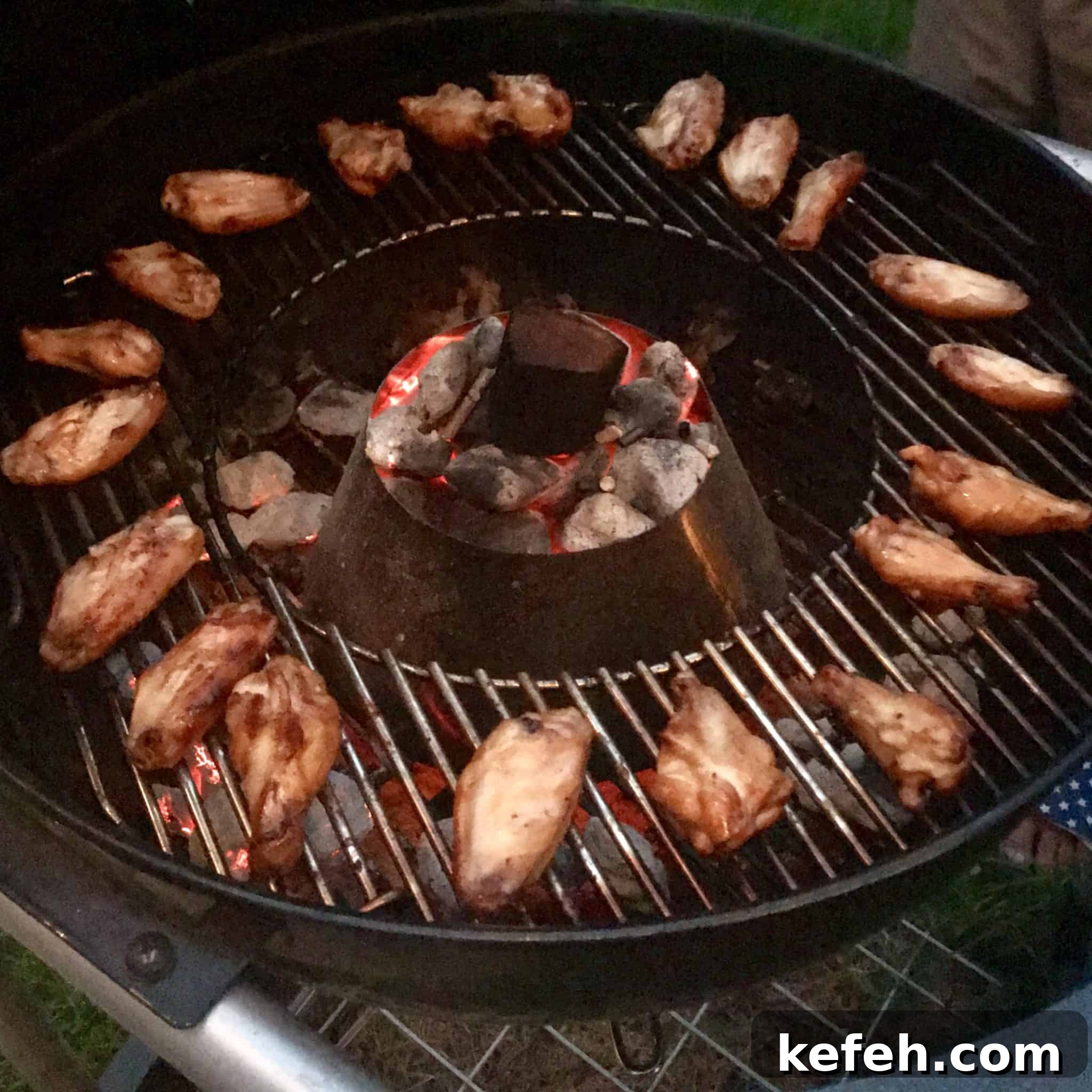 Chicken wings cooked on weber grill with vortex in center