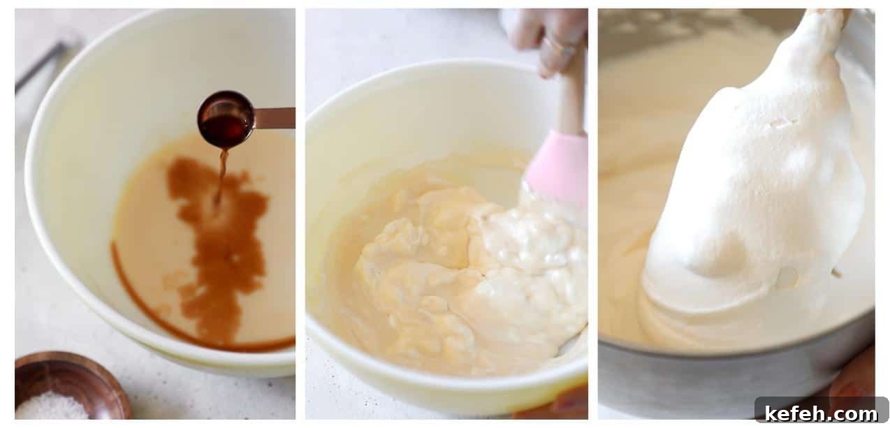 Salted Caramel Coffee Ice Cream Sandwiches Recipe 4 Three steps to making no-churn ice cream. In photo 1, vanilla extract is being poured into a white bowl of condensed milk. In photo 2, a hand uses a rubber spatula to mix whipped cream into the milk. In photo 3, a rubber spatula has ice cream base on it.