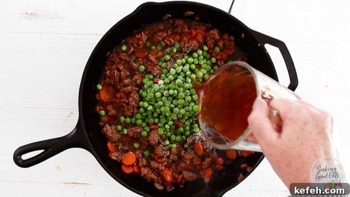 adding stock to the skillet