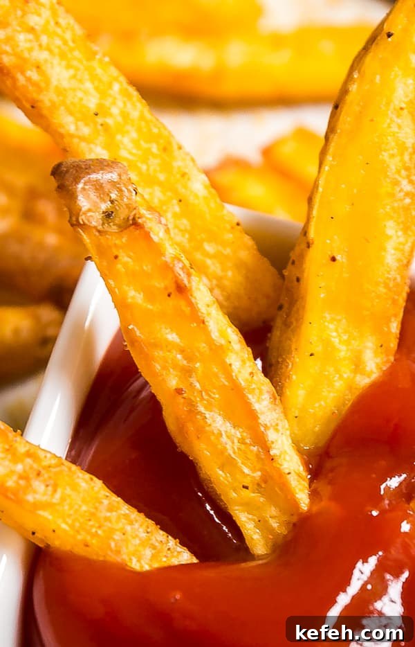 Crispy Oven-Baked French Fries Recipe 2 These Baked French Fries are perfectly crispy and crazy easy to make! Made with potatoes, oil and seasoning salt, these are a great weeknight side dish!