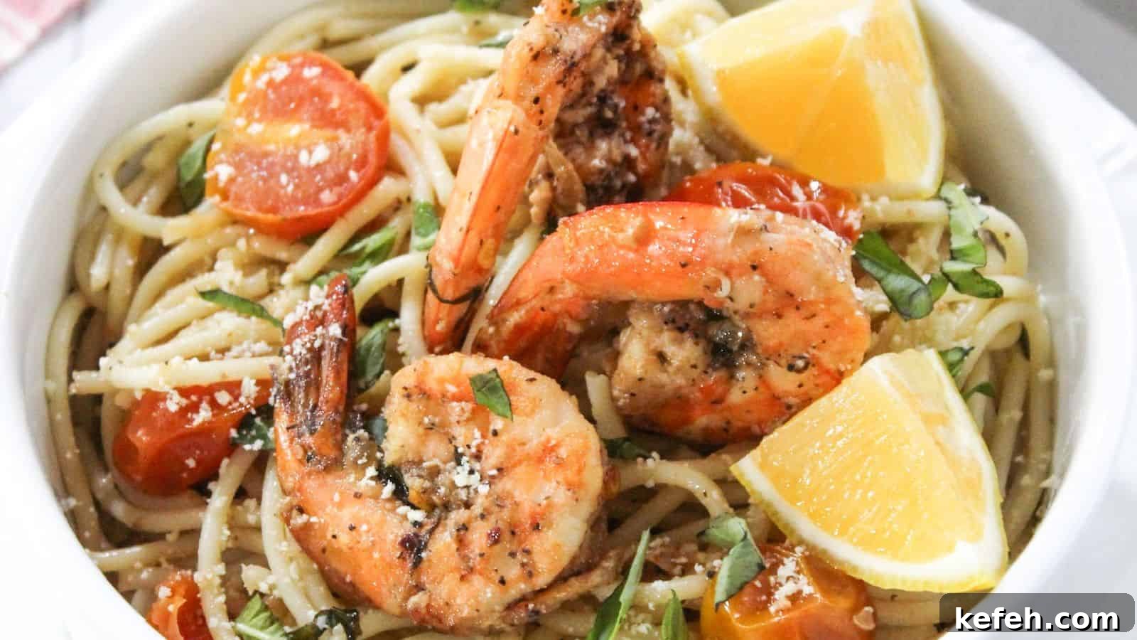 30 Seafood Recipes That Turn Weeknights Into a Vacation 17 A bowl of pasta with shrimp and tomatoes.